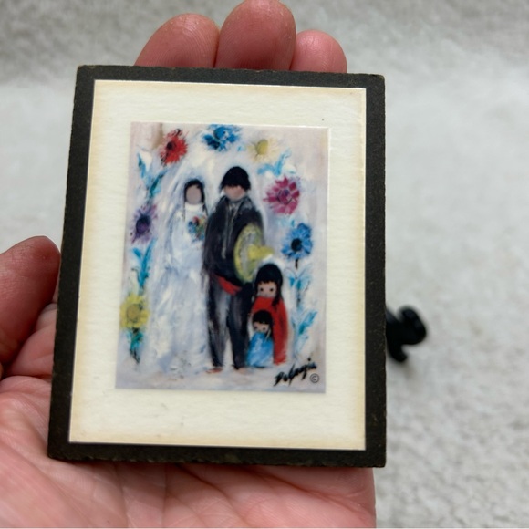 The Wedding by Ted De Garzia 3" mini wood board prints w/stand vintage signed - Picture 3 of 8